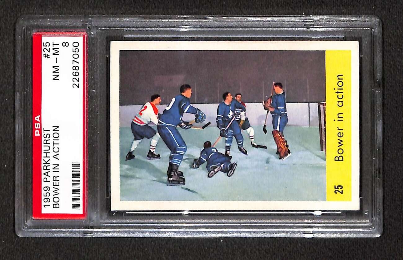 1959 Parkhurst #25 Johnny Bower HOF IA PSA 8 NMMT C106794