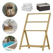 Bamboo Floor Towel Rack Towel Holder Organizer for Shower Bathtub Swimming Pool