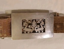 Belt Buckle Chinese Dragons Cut-out Vintage Silver Tone Metal Mesh Belt 26"