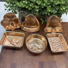 Vintage Mirro Copper Tone Mold Set Jello/ Wall Plaques Original Box