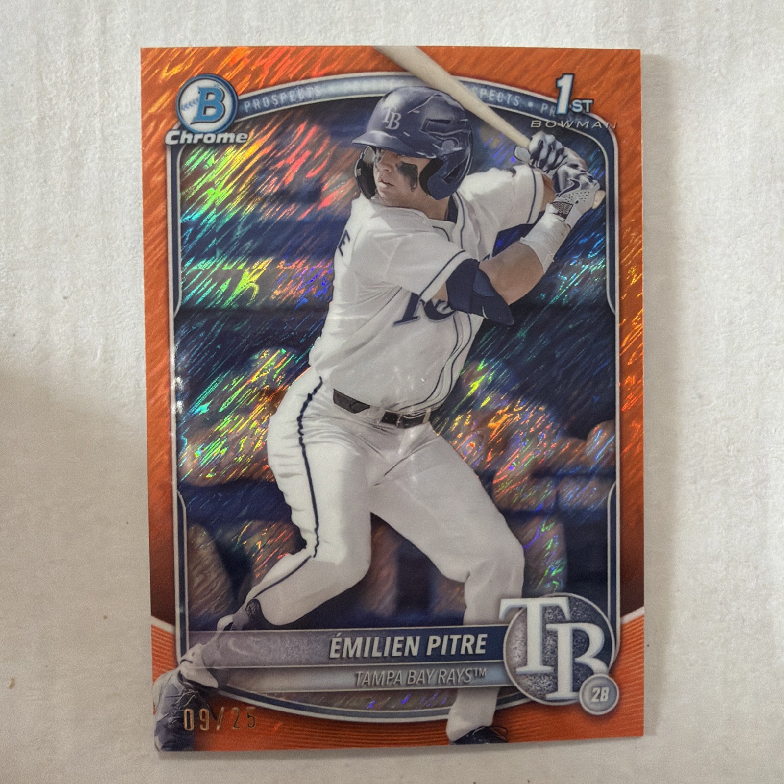 2025 Bowman Chrome Prospects EMILIEN PITRE 1st Orange Shimmer 9/25 #BCP-83 Rays