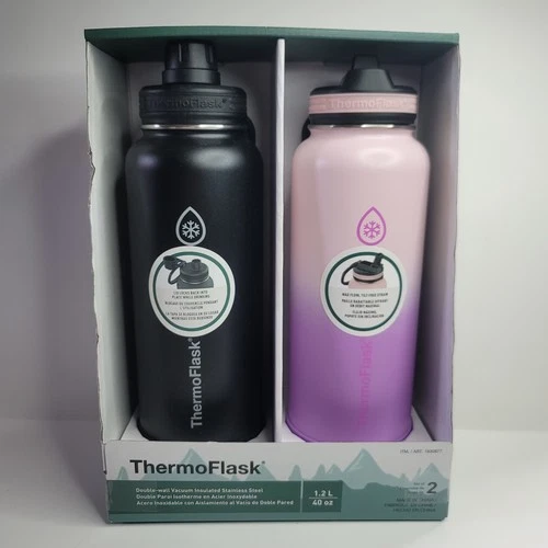 Thermoflask 40oz Stainless Steel Insulated Water Bottles with Straw and Spout