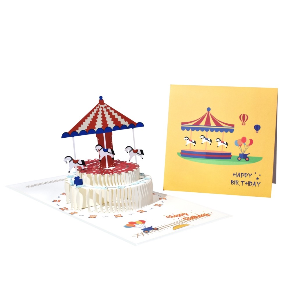Carousel Spinning Cake Design 3D Pop Up Birthday Card