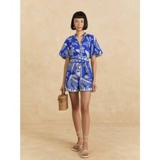 Farm Rio Blue Lace Banana Romper Royal Blue Small Resort wear Jumper Anthro