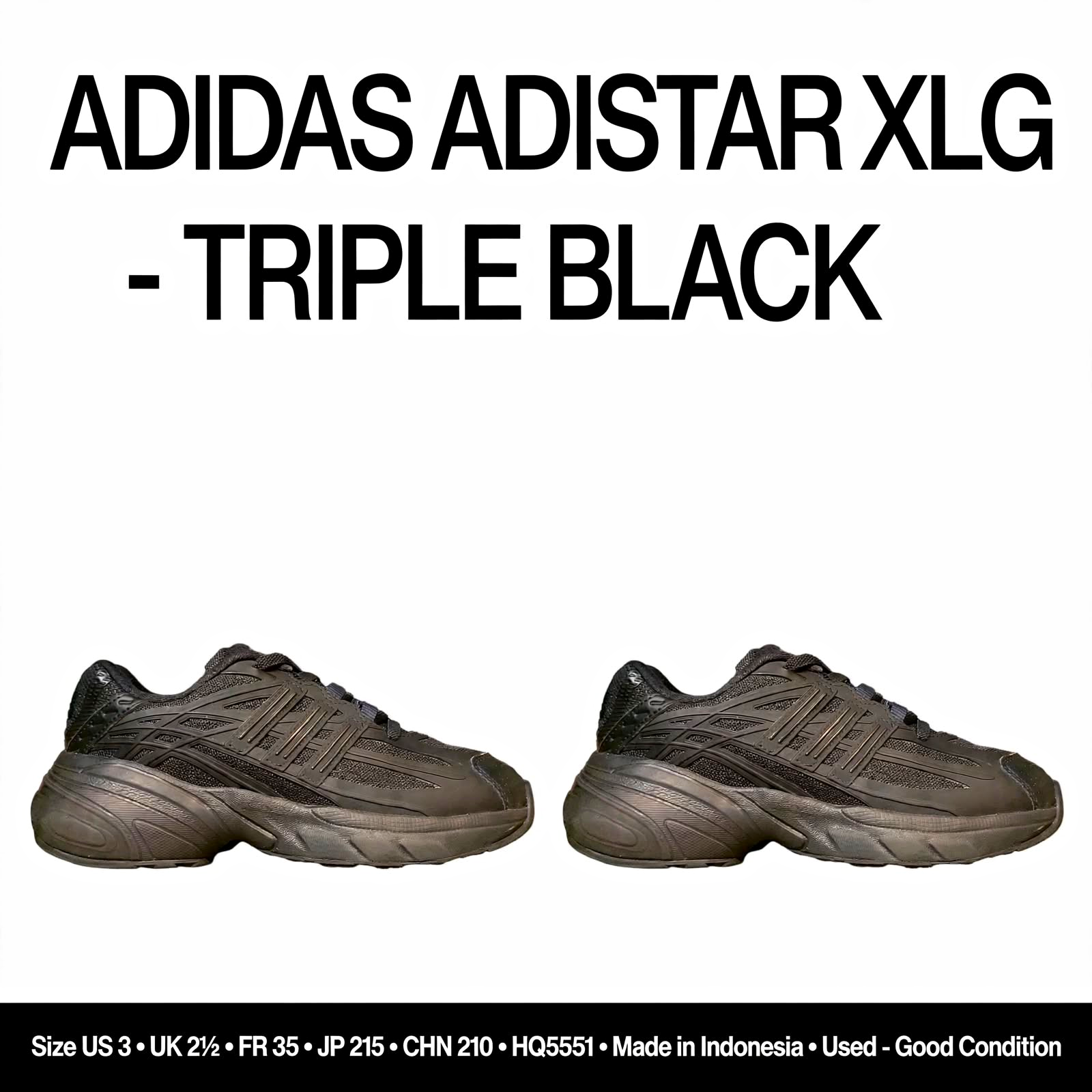 Adidas Adistar XLG 2.0 HQ5551 Triple Black Boys Preschool US 3 / UK 2.5