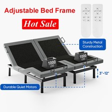 Used Split King Size Adjustable Electric Bed Frame Base Backlit Remote 1000lb