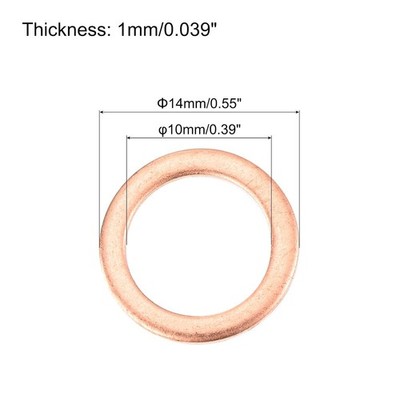 10x14x1mm Copper Crush Washer Flat Ring Seal Gasket Fitting M10(10Pcs)