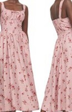 Reformation Balia Women's Linen Fit & Flare Midi Sundress Pink Rose Size 10