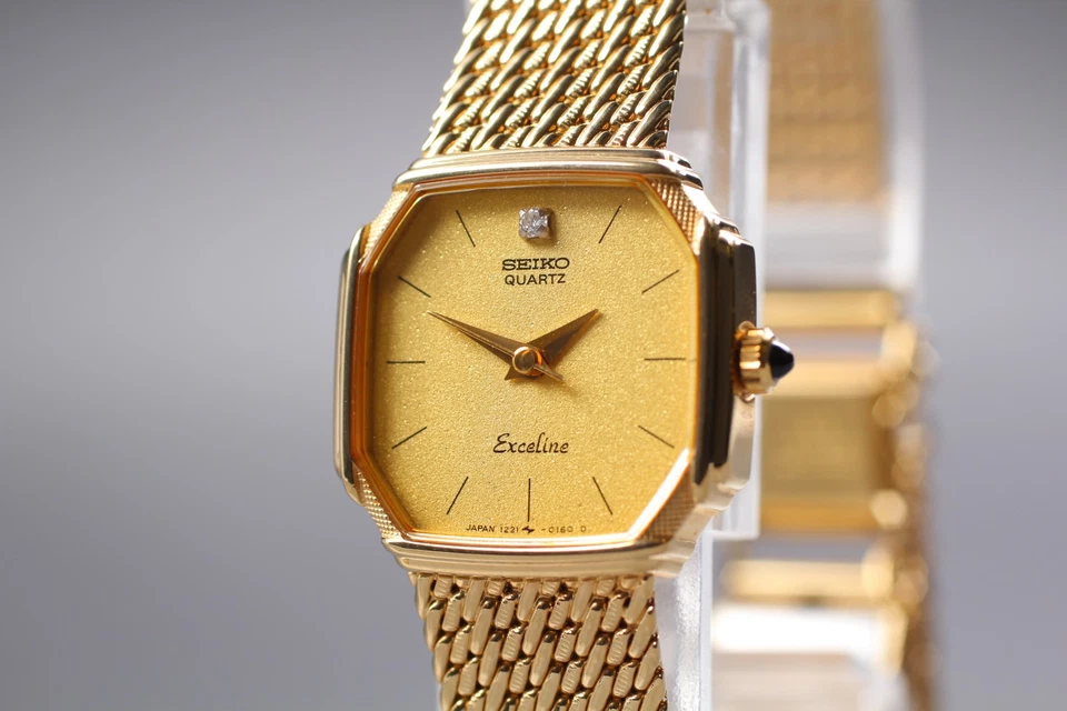 Vtg 1989 N MINT Seiko Exceline 1221-5080 Diamond Gold Quartz Womens Watch JAPAN - Image 4 of 4