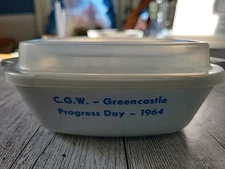 Vtg Corning Ware Glass Works GREENCASTLE Progress DAY 1964 P 41 Plastic Lid USA