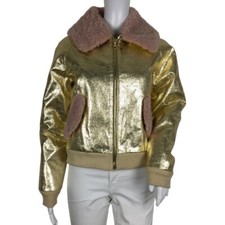Jocelyn Women’s Faux Fur Leather Jacket Gold Metallic Color Sz S Dm78