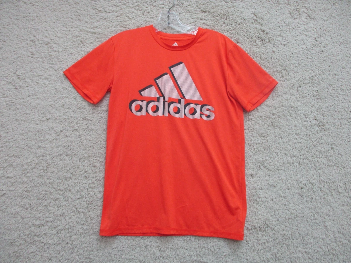 Adidas Shirt Large Youth 14 16 Orange Athletic Spell Out Logo Stretch Boys YLG