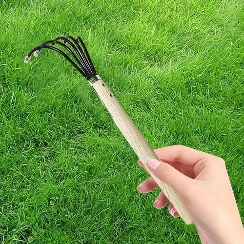 5-Claw Rake Garden Hand Rake Tool with Wooden Long Handle for Garden ...