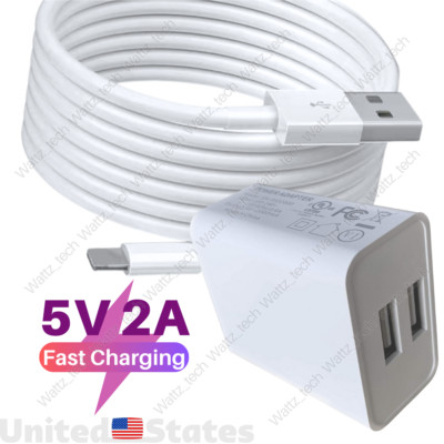 Dual Port USB Power Adapter Fast Wall Charger Block For iPhone 14 13 iPad Cable