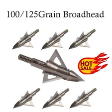 12pcs Archery Broadheads 100/125Gr 3-blade Hunting Arrow Points Screw-in Tips  