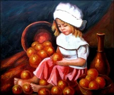 Quality Hand Painted Oil Painting, Girl Playing Oranges 20x24in