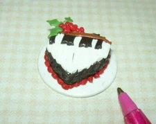 Miniature Heart-Shaped PIANO Cake w/Holly Berry Accent: DOLLHOUSE 1:12 Scale
