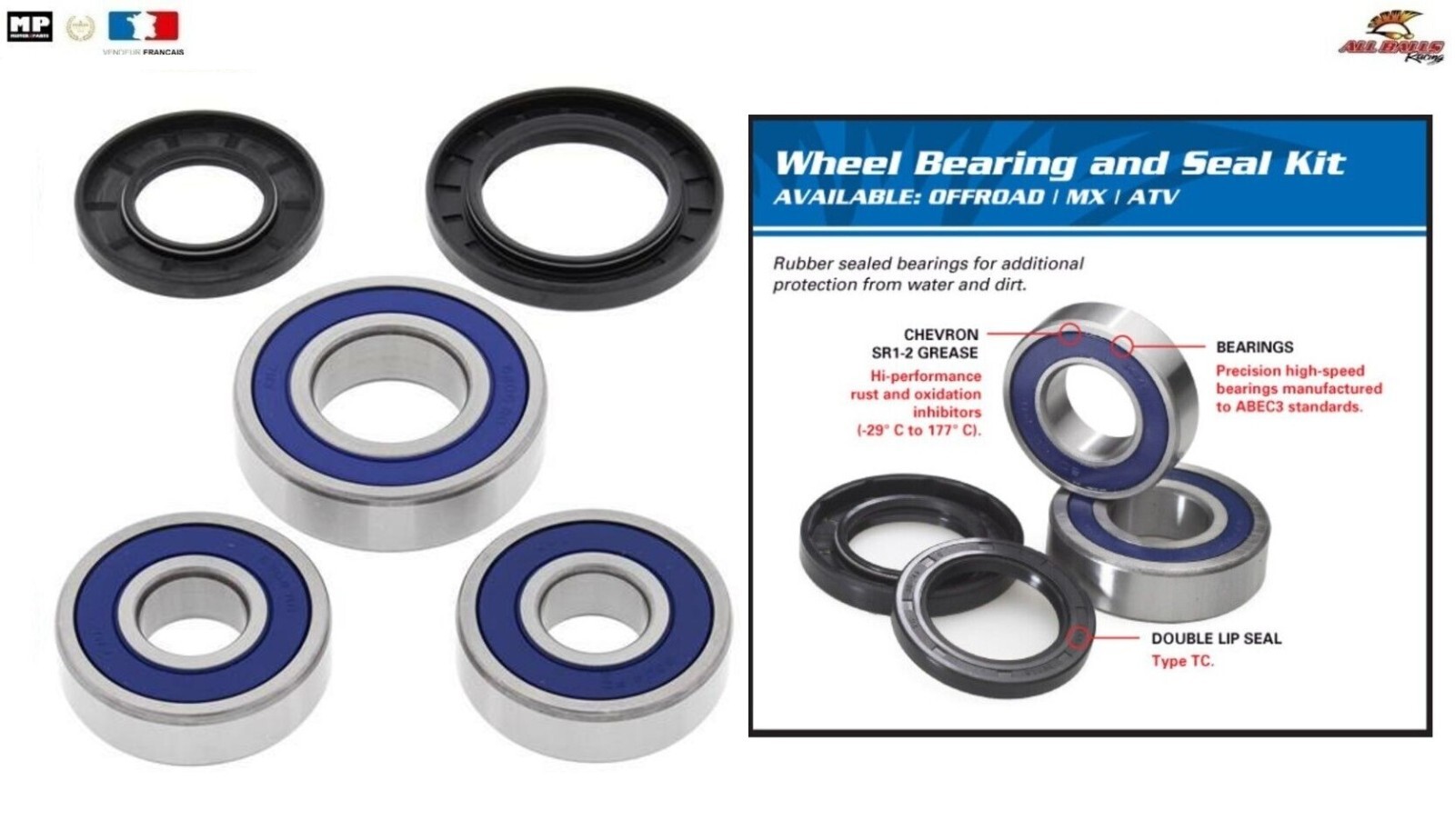 Kit anti-infiltration eau spi et roulements All Balls arrière Kawasaki ZR1100 C1 C3