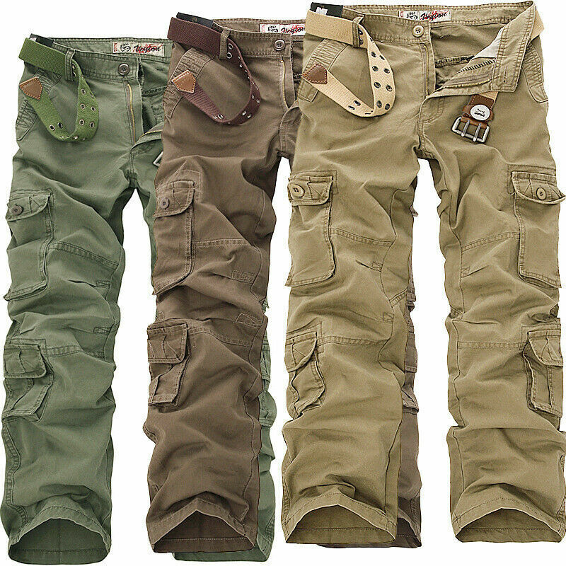 8 pockets Mens Cargo Trousers Loose Baggy Combat Pants Multi-pocketed Large  size