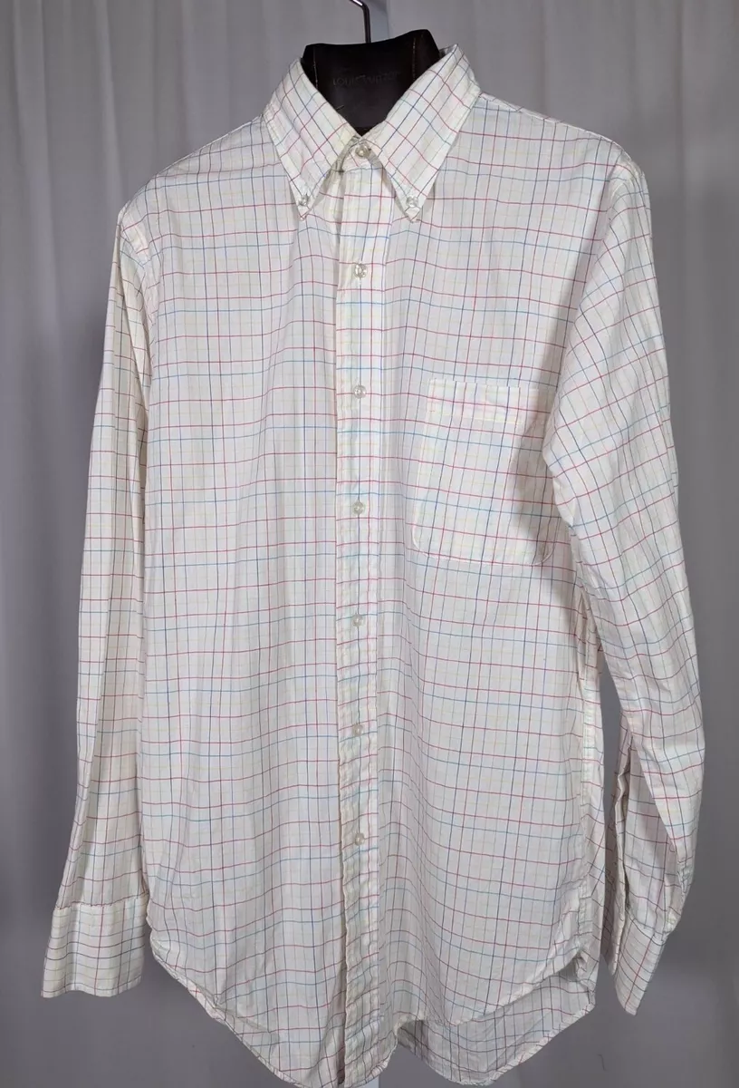 Brooks Brothers Vintage 60s 70s Multicolor Check Windowpane Cotton Shirt 14 | 32