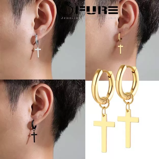 Details 82+ mens earrings gold cross super hot - esthdonghoadian