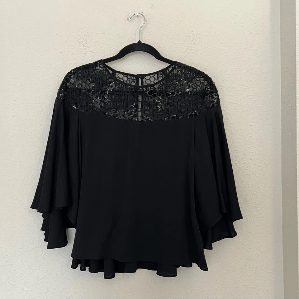 Blusa MILLY Lentejuelas Manga Campana 3/4 Mezcla Seda Talla 8 Foto 2 de 4