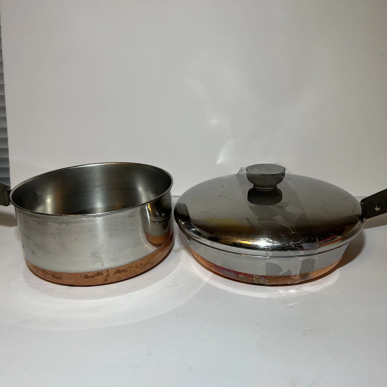 Set RevereWare Pots Pans Lid Lot Copper Bottom USA. B58