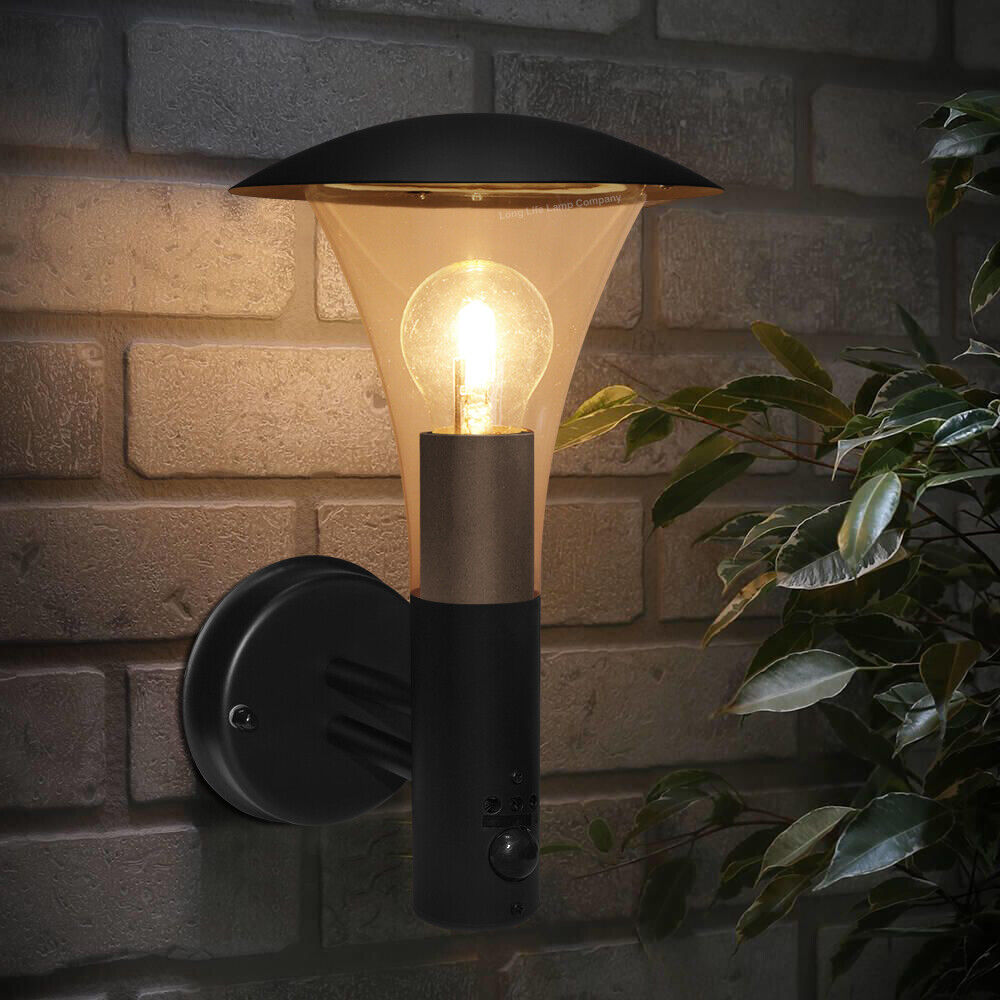 Black Garden Security Outdoor Wall Light with PIR Motion Movement