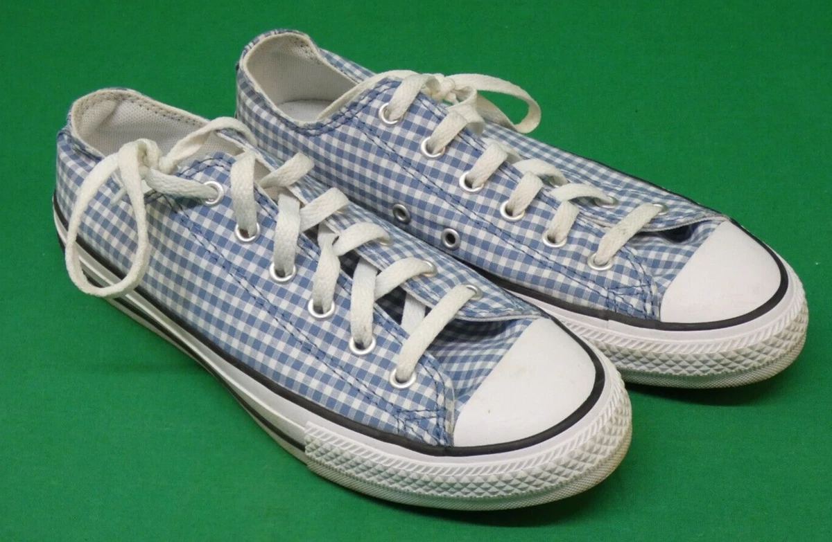 Unisex CONVERSE All Star Trainers in White Blue Check UK Size 4 USED