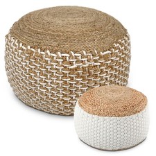 Sitzhocker natur/weiß Sitzpouf Jute rund 50 x H 35 cm Deko Hocker  Bodenkissen F