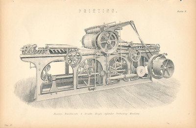 Alter antiker Druck 19. Gravur DRUCK Buxton Braithwaite Smith Druckmaschine