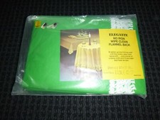 NOS Vtg Vinyl Fringed Tablecloth Bright Green W/Flannel Back Oblong Oval 58x80"