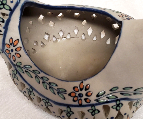 Vintage Checuan Mexiko Keramik Hühnertopf durchbrochen Keramik handbemalt Blumen selten - Bild 5 von 8