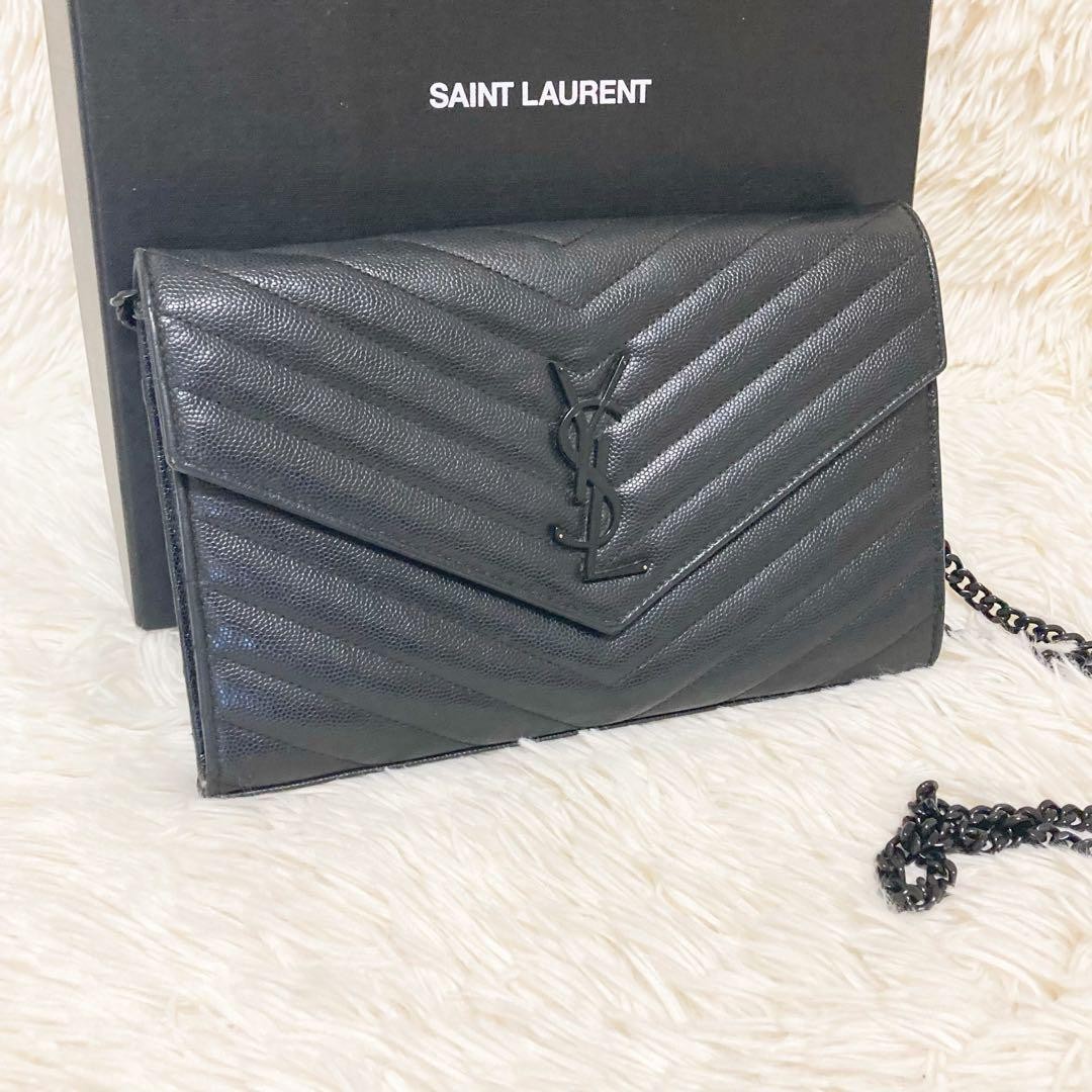 Bellissimo articolo Saint Laurent borsa a tracolla con catena a portafoglio t...