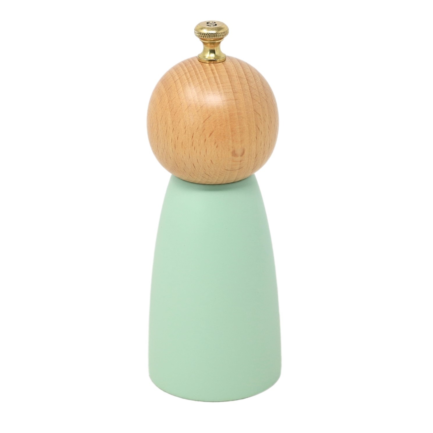 Salt Mill 17cm Wood Brown Top Mint Green Manual Grinder Golden Knob Tag Shaker