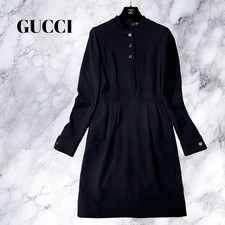 USED GUCCI LONG DRESS, WOOL, SLEEVES, SILVER BUTTONS, STAND COLLAR, SIZE GOOD