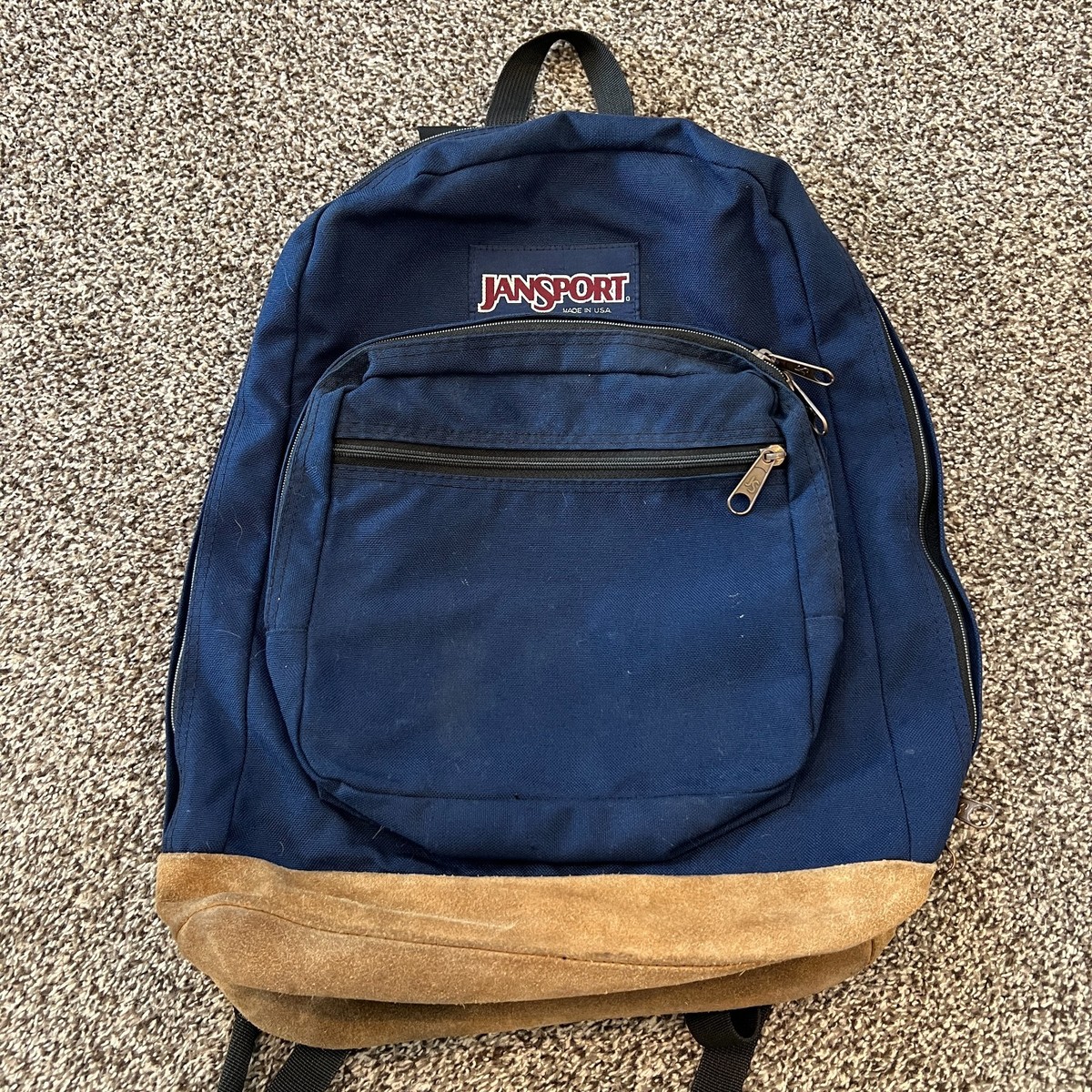 VTG 90s JanSport Blue Suede Leather Bottom Backpack Made in USA