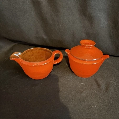 Frankoma Flame Red Ceramic Creamer & Sugar set