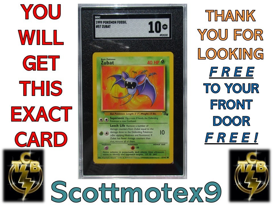 1999 POKEMON Fossil Basic Zubat 57/62 40 HP Supersonic Leech Life SGC Grade 10