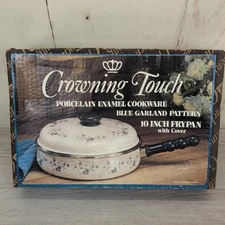 Vintage Crowning Touch Blue Garland  Enamel 10" Frypan W/ Cover New Open Box