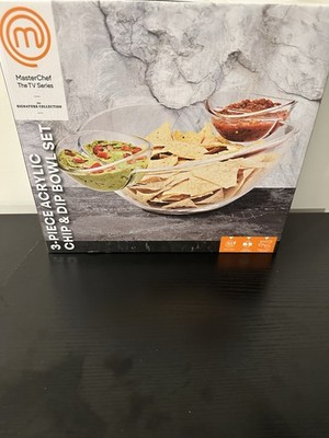 Master Chef 3 Pc Acrylic Chip & Dip Detachable Bowl Set 11'' x 10'' x 4.5'' NIB!