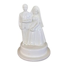 Bride Groom Ceramic Figure Wedding Cake Topper Vintage Shower Decor Ivory