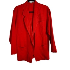 Jones New York Long Line Linen Blend Blazer Size 6 Coral Color Open Front 