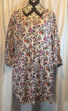Old Navy Size XXL Fit Flare Dress Pink Floral Empire Waist Flowy Long Sleeve