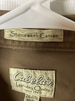 Cabelas Mens Denim Shirt size 2XL Brown StoneWash Canvas Short Sleeve Pockets