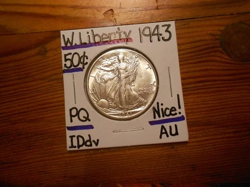 1943 Walking Liberty Silver Half Dollar AU BLAZER!!!! PQ!!!! COOOOOOOOOL!!!!!