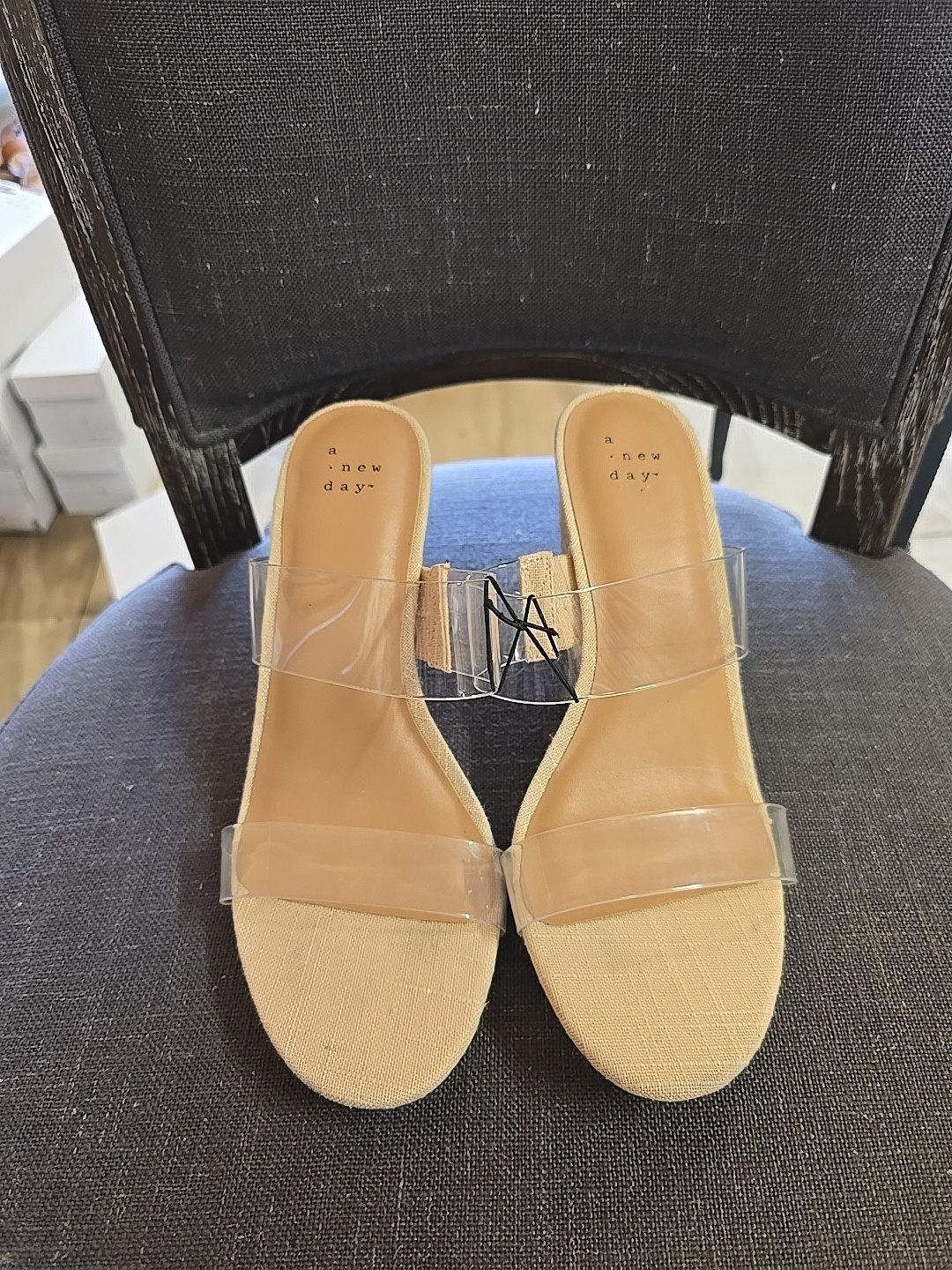 A New Day Wedge Sandals Clear Strap Ansel Platform Heels Tan Size 8.5 NWT