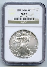 2009 American Eagle 1 oz Silver Dollar NGC MS69 Certified Bullion - Q337