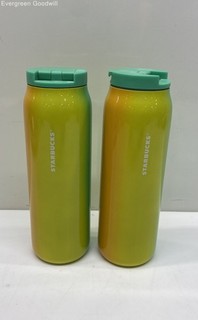 Two Starbucks Green & Yellow Gradient Vacuum Insulated Stainless Steel Tumblers