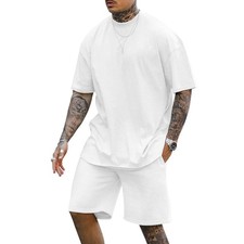 Mens 2 Piece Outfits Casual Tracksuit Shorts Summer Sweatsuit Oversize Short ...